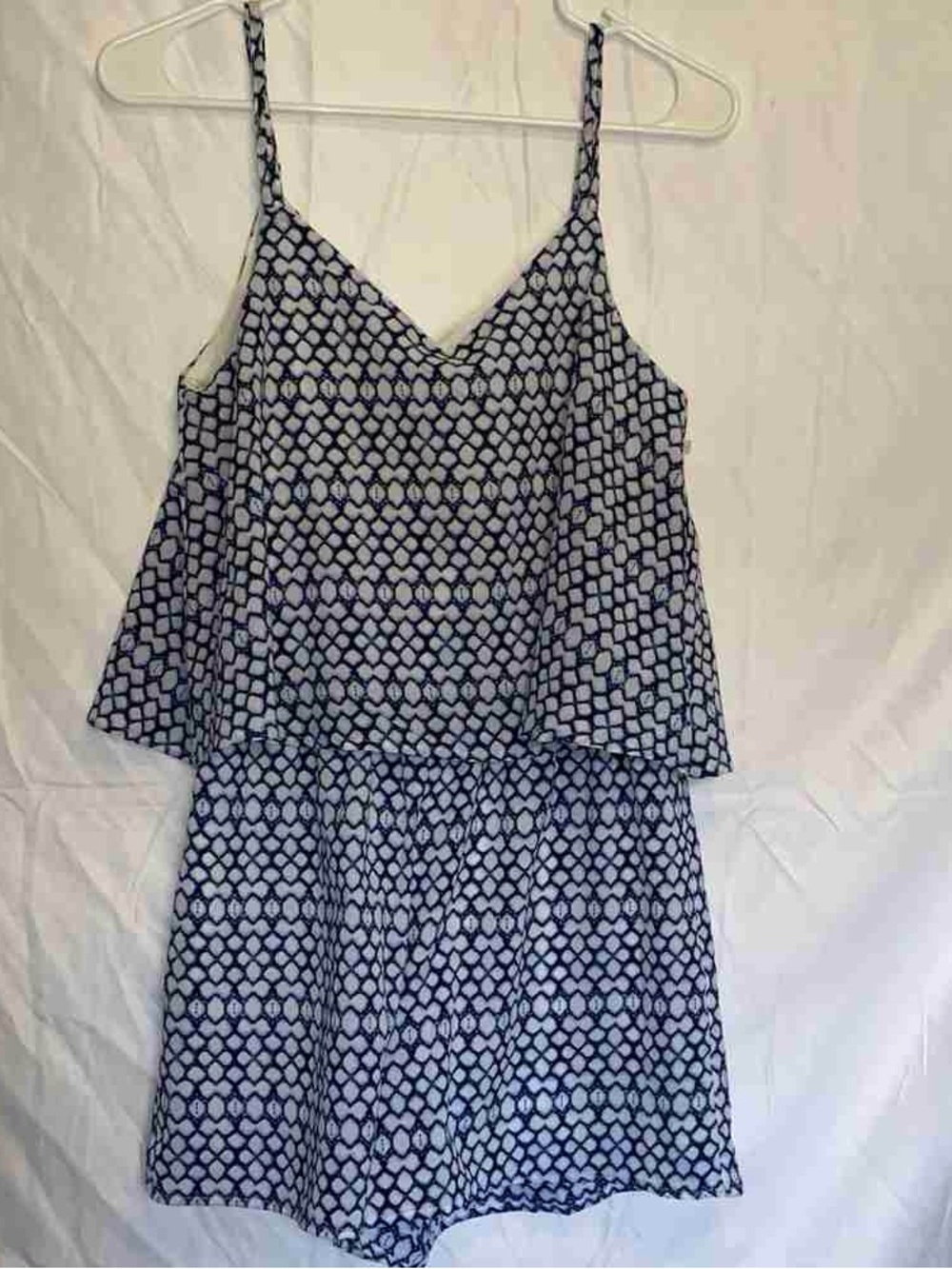 BB Dakota Blue & White Patterned Spaghetti-Strap Romper
